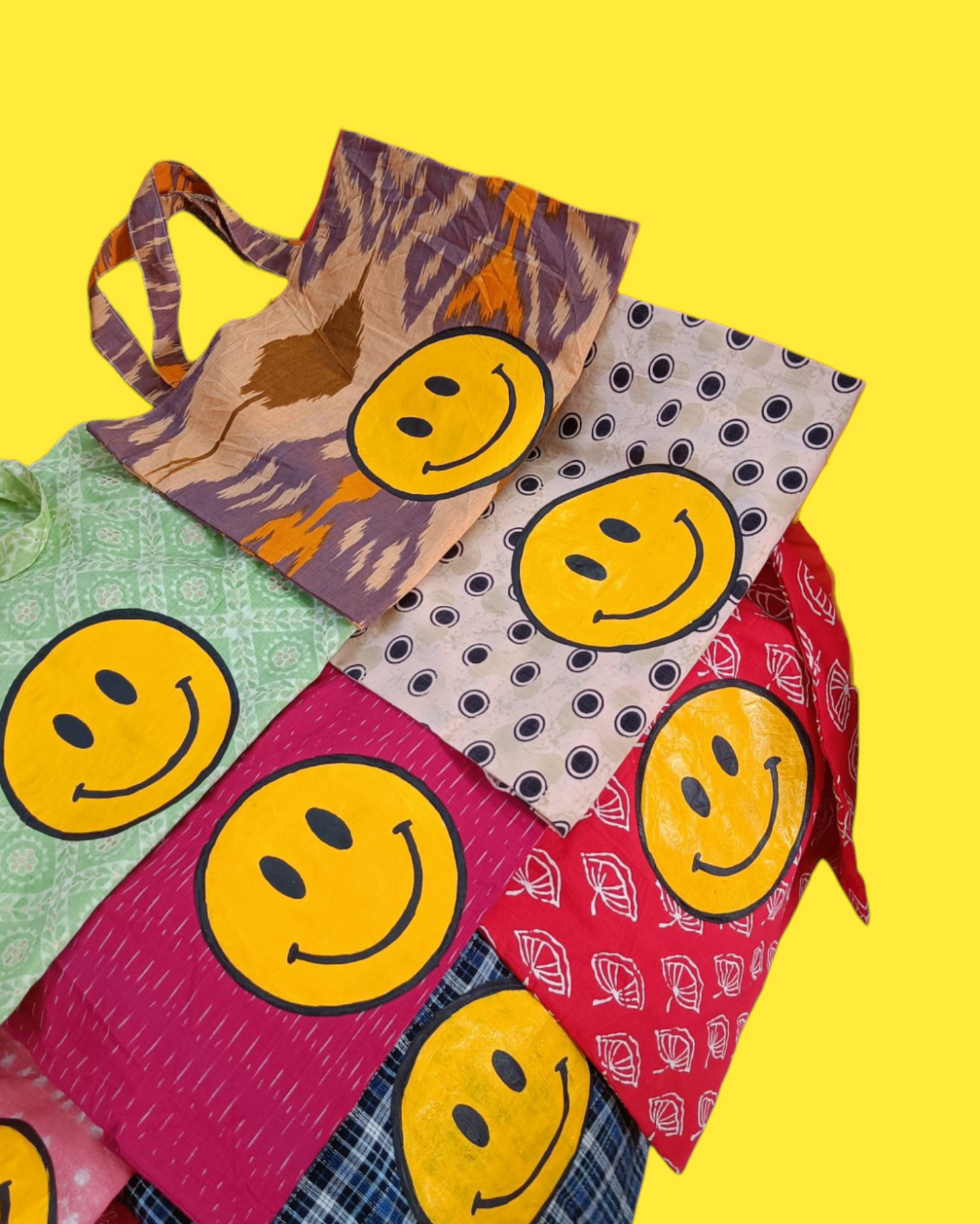 Custom Upcycled Fabric Bag- Smiley Face